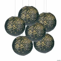 Brand new 🔥 10" Black & Gold Patterned Hanging Paper Lanterns - 6 Pc. 👍
