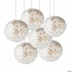Flash Sale 👍 12" White & Gold Patterned Hanging Paper Lanterns - 6 Pc. 🧨