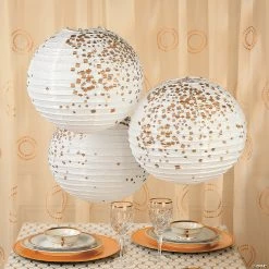 Flash Sale 👍 12" White & Gold Patterned Hanging Paper Lanterns - 6 Pc. 🧨 -Outlet Engagement Party Decorations Store 12 white and gold patterned hanging paper lanterns 6 pc 13696794 a02