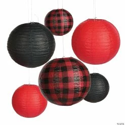 Outlet 😍 8" - 12" Red Buffalo Plaid Hanging Paper Lanterns - 6 Pc. 💯