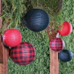 Outlet 😍 8" - 12" Red Buffalo Plaid Hanging Paper Lanterns - 6 Pc. 💯 -Outlet Engagement Party Decorations Store 8 12 red buffalo plaid hanging paper lanterns 6 pc 13774561 a02