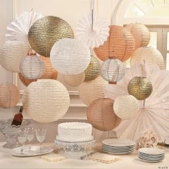 Buy 🎉 8" - 16" Burlap Print Hanging Paper Lanterns - 6 Pc. 🛒 -Outlet Engagement Party Decorations Store 8 16 burlap print hanging paper lanterns 6 pc 13654816 a02