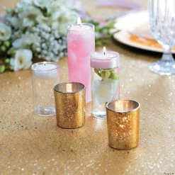 Flash Sale ⭐ Mercury Glass Votive Candle Holders - 12 Pc. 😀 -Outlet Engagement Party Decorations Store gold flecked mercury glass votive candle holders 12 pc 13725011 a03
